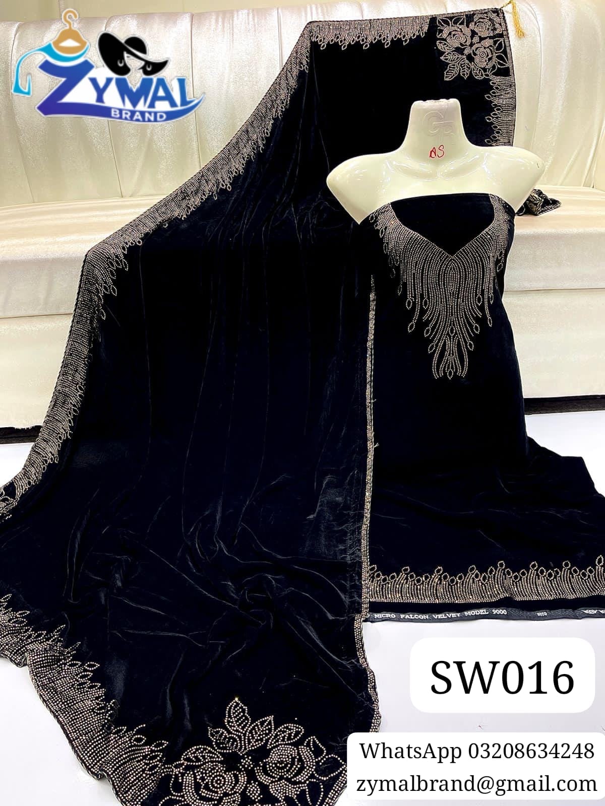 ZB SW016 – Luxury Velvet 2-Piece Suit with Stone Work & Embroidered Dupatta