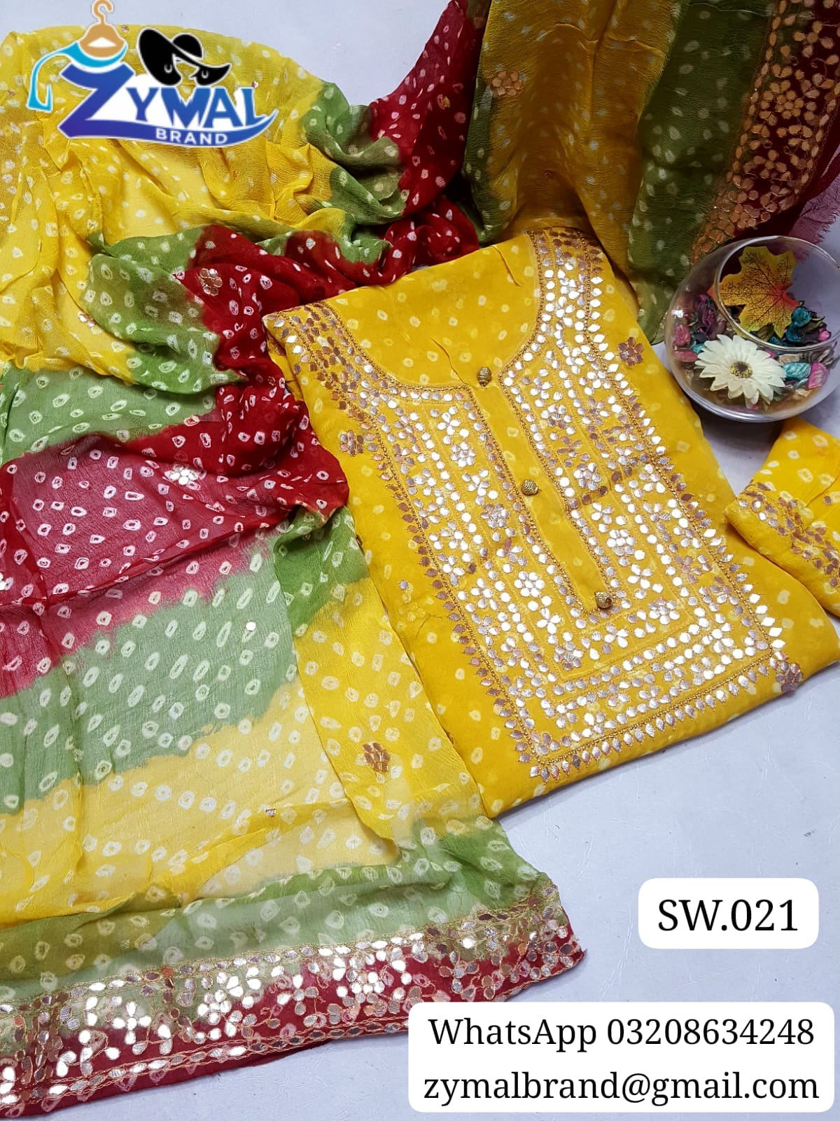 Zymal Brand SW021 – Handmade Traditional Rajasthani Chunri Suit | Krinkal Chiffon 2-Piece