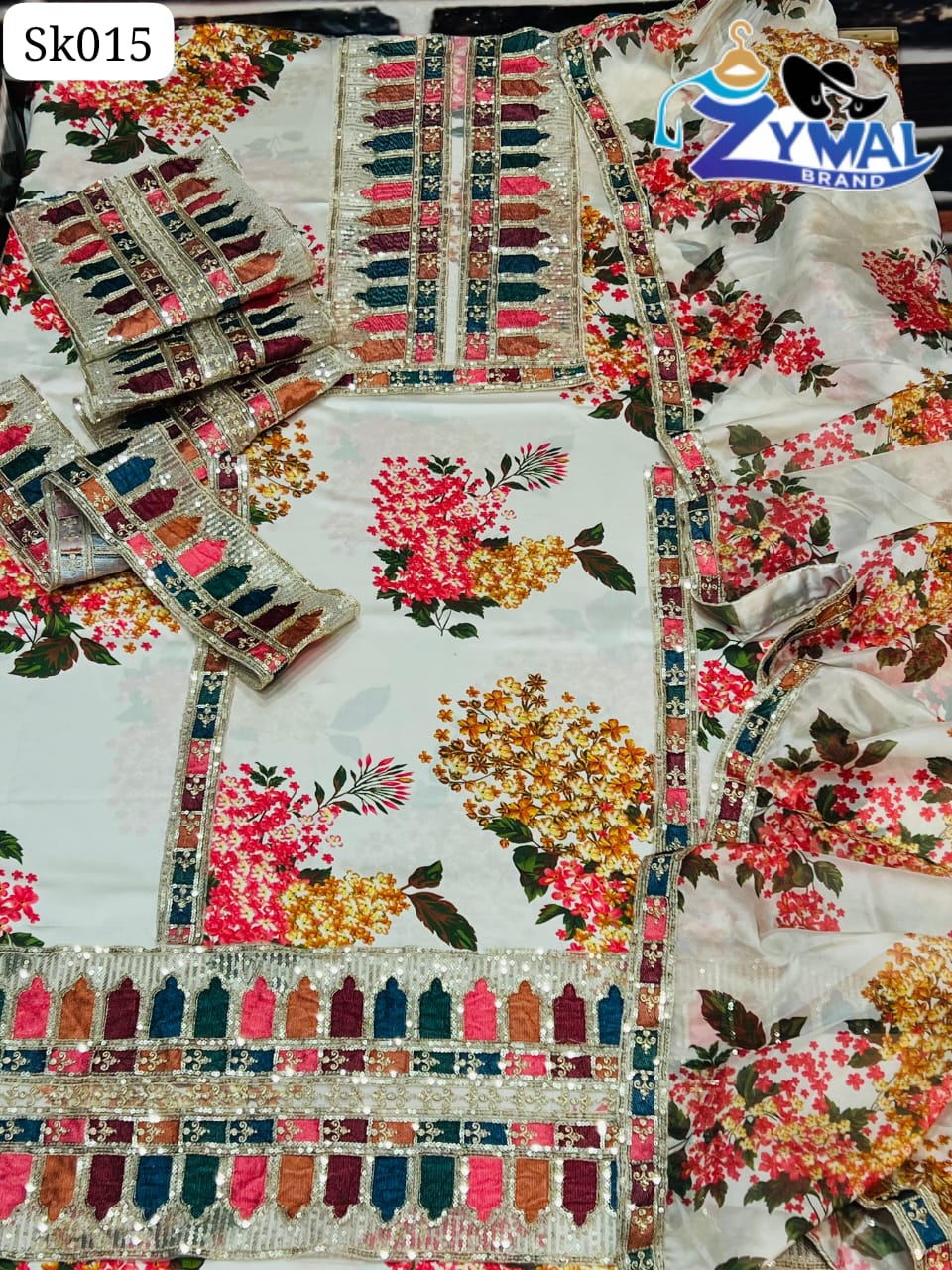 ZB Winter Collection 2026 | Sk.015 Silk Shamooz 3PC Printed & Embroidered Suit