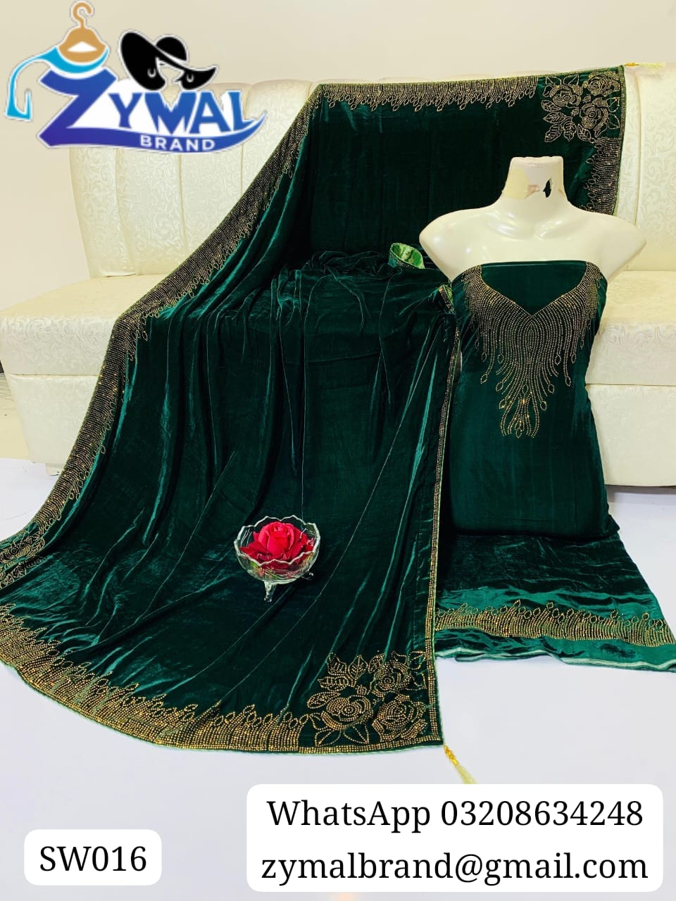 Zymal Brand SW016 – Velvet Stone Work 2-Piece Dress