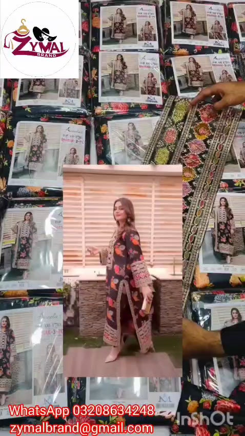 ZB Sk.010A – Winter 2026 Silk Shamooz 3Pc Printed & Embroidered Suit