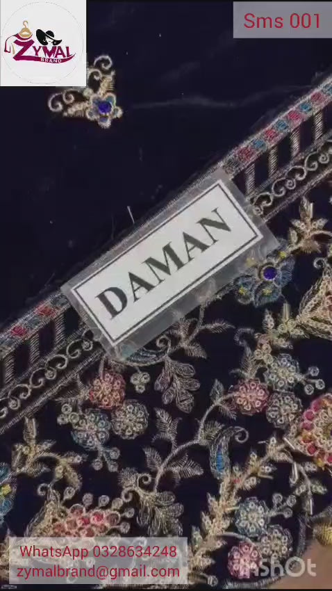 Zymal E Adeel Unstitched Velvet Suit – Heavy Embroidered 3 Piece Replica