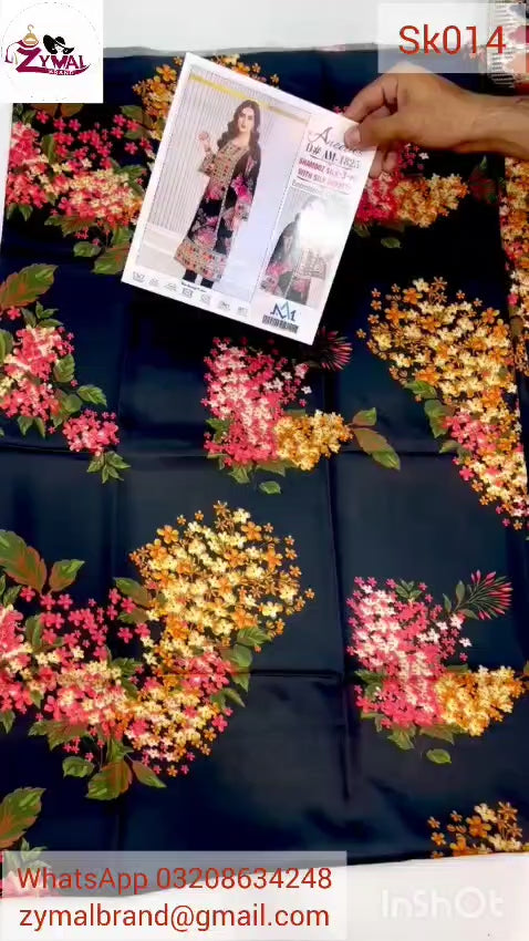 Zymal Winter Collection 2026 | Sk.014 Silk Shamooz 3PC Printed & Embroidered Suit