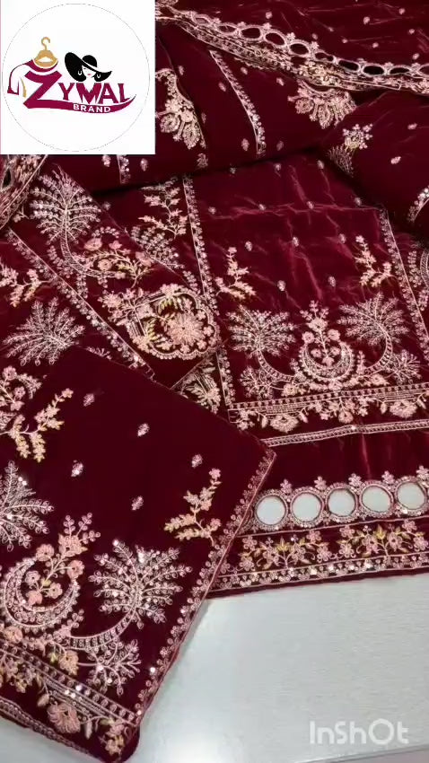 Zymal Brand Sk.009M B – Winter 2026 Velvet 9000 Micro Embroidered Suit with Jamawar Trouser